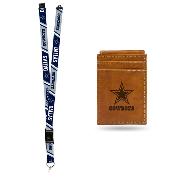 NFL Football Dallas Cowboys Brown Front Pocket Wallet Set - Great Men's Gift