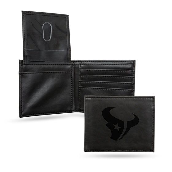 NFL Football Houston Texans Black Laser Engraved Bill-fold Wallet - Slim Design - Great Gift