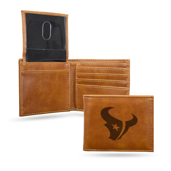 NFL Football Houston Texans Brown Laser Engraved Bill-fold Wallet - Slim Design - Great Gift