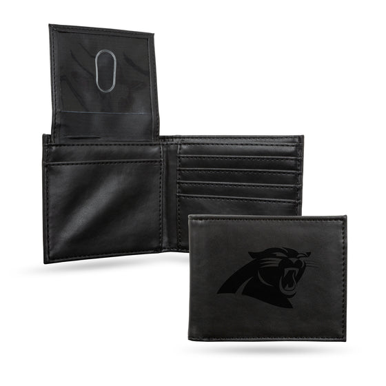 NFL Football Carolina Panthers Black Laser Engraved Bill-fold Wallet - Slim Design - Great Gift