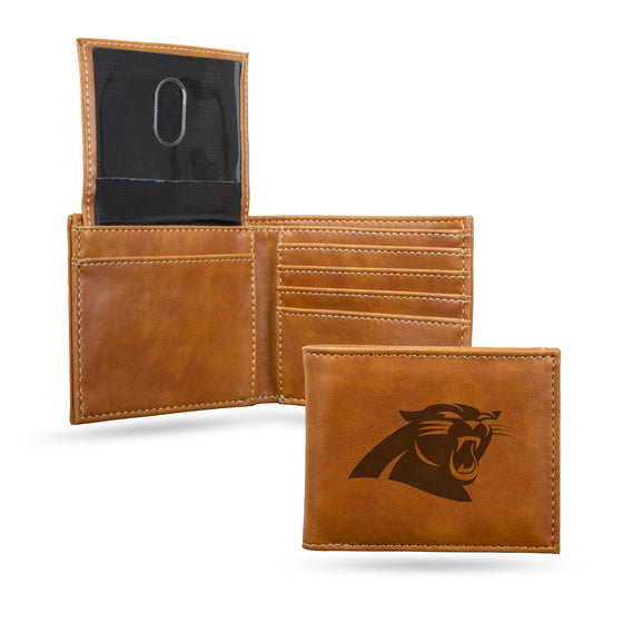 NFL Football Carolina Panthers Brown Laser Engraved Bill-fold Wallet - Slim Design - Great Gift