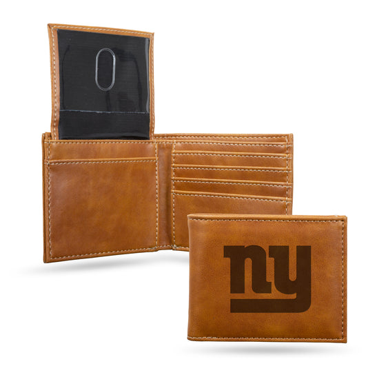 NFL Football New York Giants Brown Laser Engraved Bill-fold Wallet - Slim Design - Great Gift