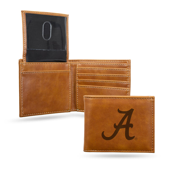 NCAA  Alabama Crimson Tide Brown Laser Engraved Bill-fold Wallet - Slim Design - Great Gift