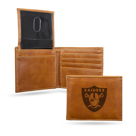 NFL Football Las Vegas Raiders Brown Laser Engraved Bill-fold Wallet - Slim Design - Great Gift