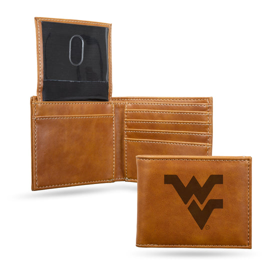 NCAA  West Virginia Mountaineers Brown Laser Engraved Bill-fold Wallet - Slim Design - Great Gift