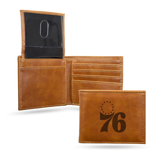 NBA Basketball Philadelphia 76ers Brown Laser Engraved Bill-fold Wallet - Slim Design - Great Gift