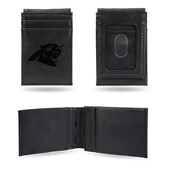 NFL Football Carolina Panthers Black Laser Engraved Front Pocket Wallet - Compact/Comfortable/Slim