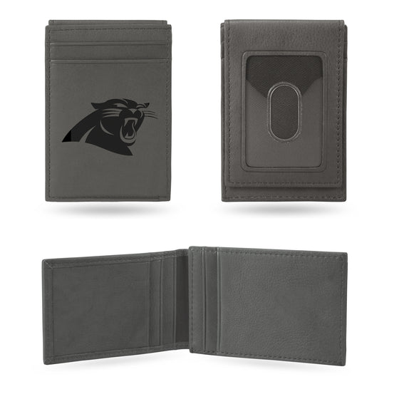 NFL Football Carolina Panthers Gray Laser Engraved Front Pocket Wallet - Compact/Comfortable/Slim
