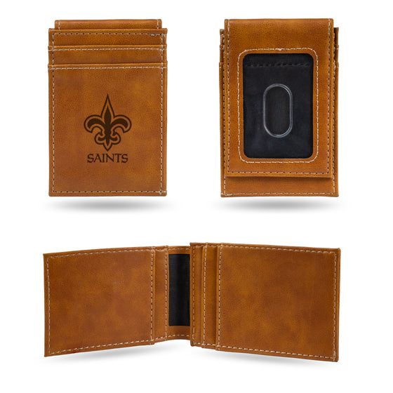 NFL Football New Orleans Saints Brown Laser Engraved Front Pocket Wallet - Compact/Comfortable/Slim