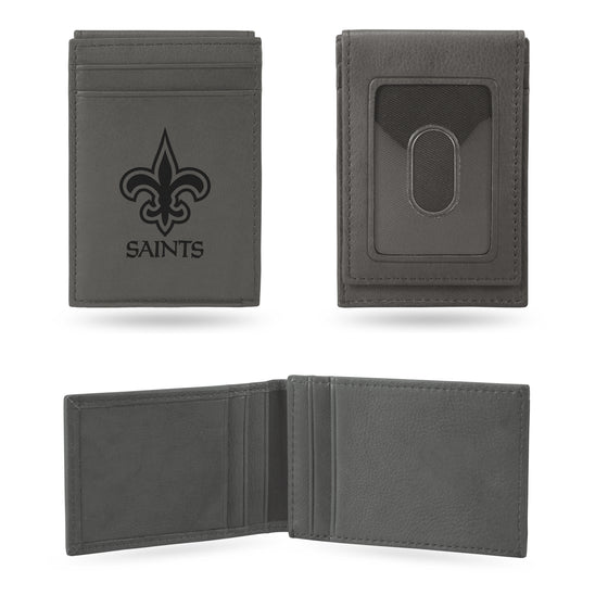 NFL Football New Orleans Saints Gray Laser Engraved Front Pocket Wallet - Compact/Comfortable/Slim