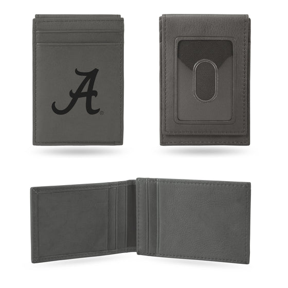 NCAA  Alabama Crimson Tide Gray Laser Engraved Front Pocket Wallet - Compact/Comfortable/Slim
