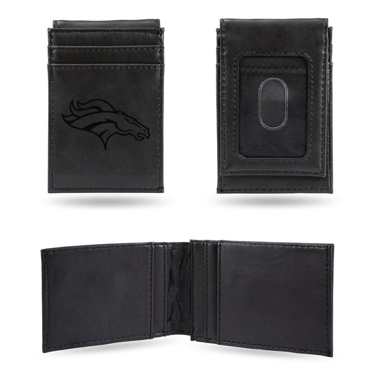 NFL Football Denver Broncos Black Laser Engraved Front Pocket Wallet - Compact/Comfortable/Slim