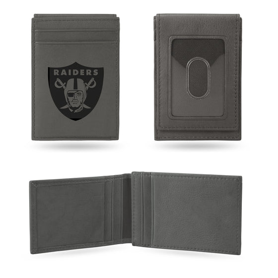 NFL Football Las Vegas Raiders Gray Laser Engraved Front Pocket Wallet - Compact/Comfortable/Slim