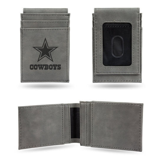 NFL Football Dallas Cowboys Gray Laser Engraved Front Pocket Wallet - Compact/Comfortable/Slim