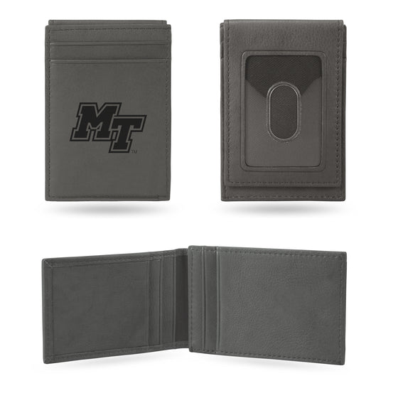 NCAA  Middle Tennessee Blue Raiders Gray Laser Engraved Front Pocket Wallet - Compact/Comfortable/Slim