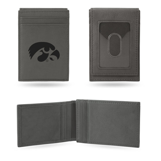 NCAA  Iowa Hawkeyes Gray Laser Engraved Front Pocket Wallet - Compact/Comfortable/Slim
