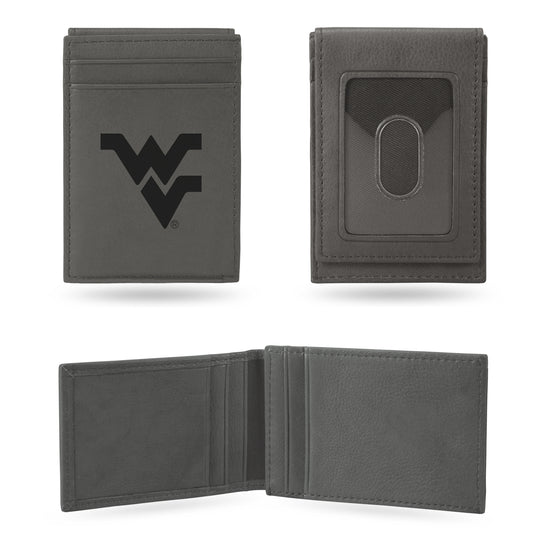 NCAA  West Virginia Mountaineers Gray Laser Engraved Front Pocket Wallet - Compact/Comfortable/Slim