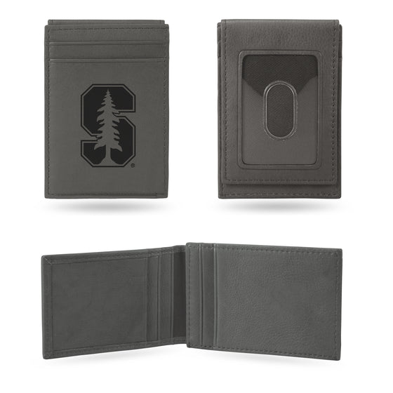 NCAA  Stanford Cardinal Gray Laser Engraved Front Pocket Wallet - Compact/Comfortable/Slim