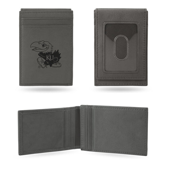 NCAA  Kansas Jayhawks Gray Laser Engraved Front Pocket Wallet - Compact/Comfortable/Slim
