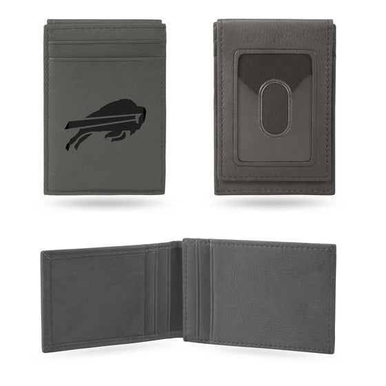 NFL Football Buffalo Bills Gray Laser Engraved Front Pocket Wallet - Compact/Comfortable/Slim
