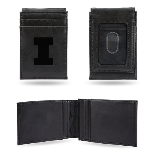 NCAA  Illinois Fighting Illini Black Laser Engraved Front Pocket Wallet - Compact/Comfortable/Slim