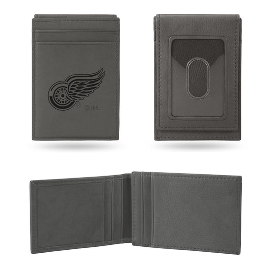 NHL Hockey Detroit Red Wings Gray Laser Engraved Front Pocket Wallet - Compact/Comfortable/Slim