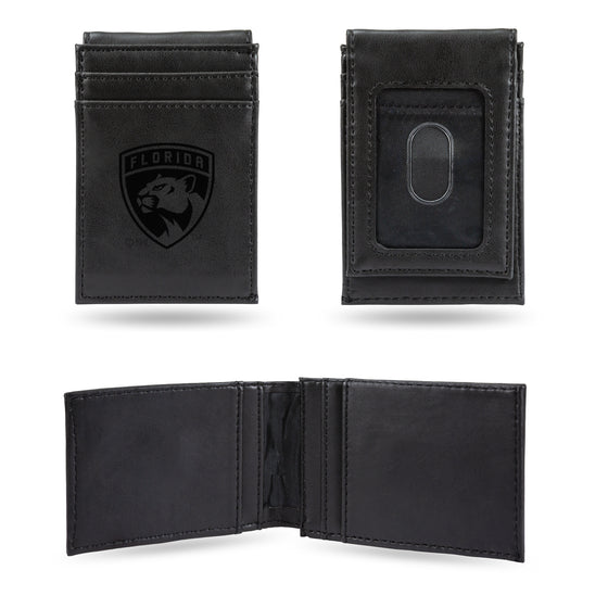 NHL Hockey Florida Panthers Black Laser Engraved Front Pocket Wallet - Compact/Comfortable/Slim