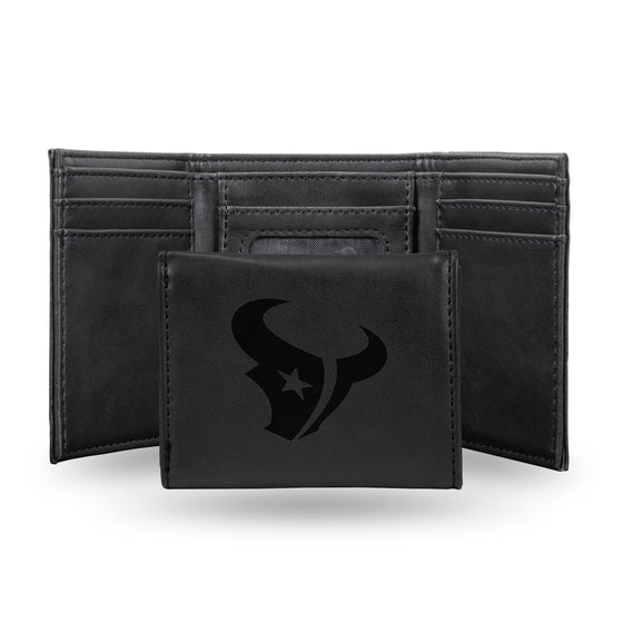 NFL Football Houston Texans Black Laser Engraved Tri-Fold Wallet - Men's Accessory