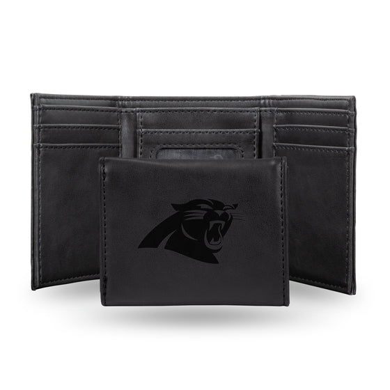 NFL Football Carolina Panthers Black Laser Engraved Tri-Fold Wallet - Men's Accessory