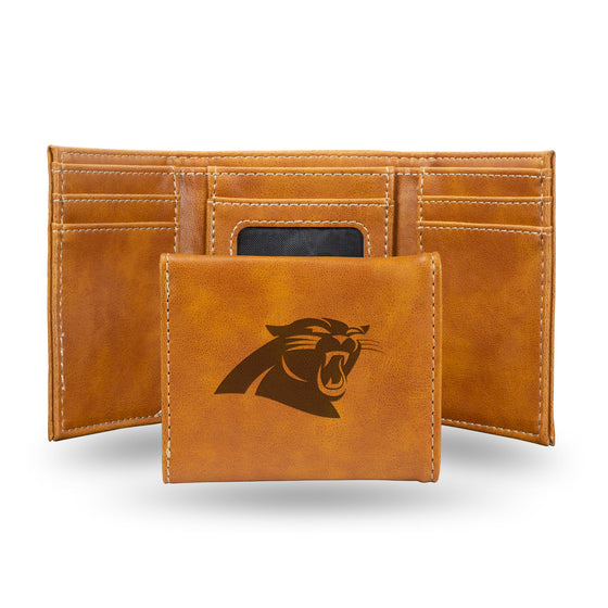NFL Football Carolina Panthers Brown Laser Engraved Tri-Fold Wallet - Men's Accessory