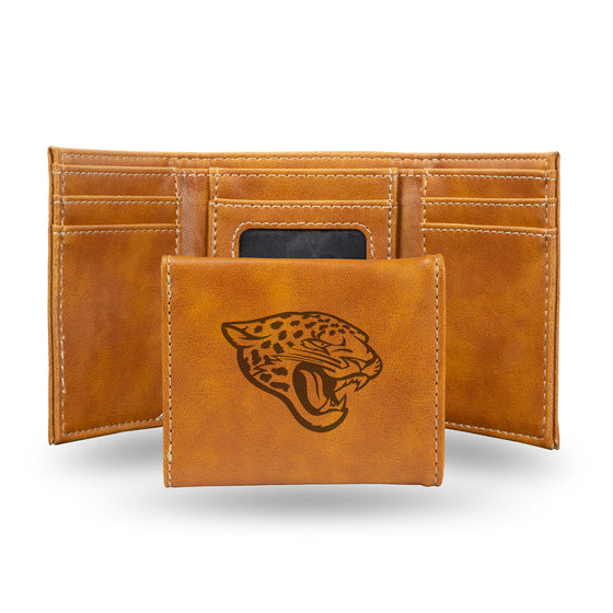 NFL Football Jacksonville Jaguars Brown Laser Engraved Tri-Fold Wallet - Men's Accessory