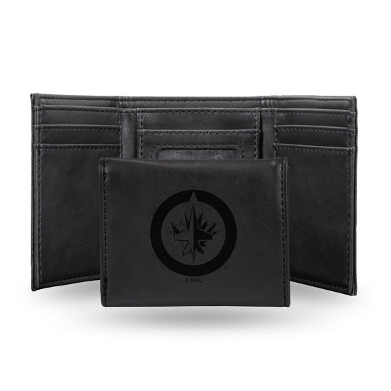 NHL Hockey Winnipeg Jets Black Laser Engraved Tri-Fold Wallet - Men's Accessory