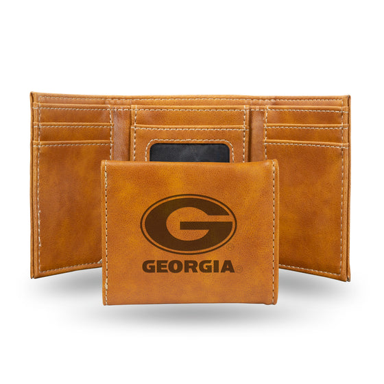 NCAA  Georgia Bulldogs Brown Laser Engraved Tri-Fold Wallet - Men's Accessory