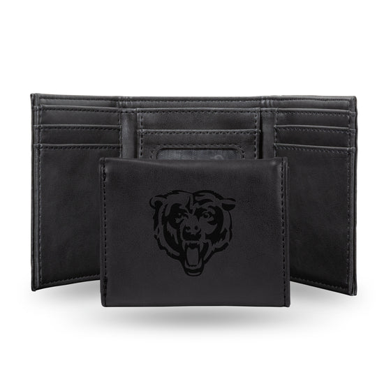 NFL Football Chicago Bears Black Laser Engraved Tri-Fold Wallet - Men's Accessory