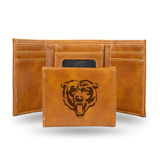 NFL Football Chicago Bears Brown Laser Engraved Tri-Fold Wallet - Men's Accessory