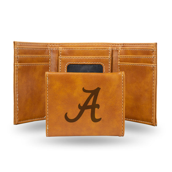NCAA  Alabama Crimson Tide Brown Laser Engraved Tri-Fold Wallet - Men's Accessory