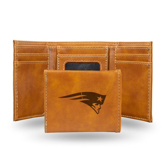 NFL Football New England Patriots Brown Laser Engraved Tri-Fold Wallet - Men's Accessory