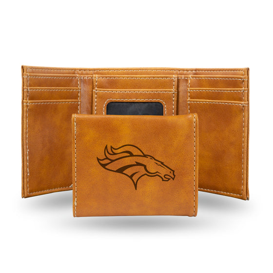 NFL Football Denver Broncos Brown Laser Engraved Tri-Fold Wallet - Men's Accessory