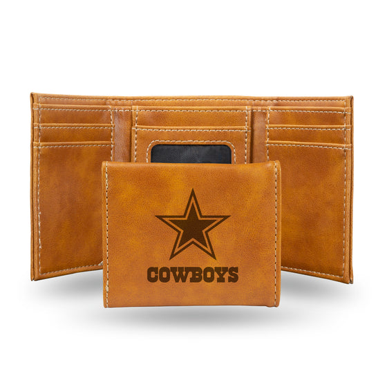 NFL Football Dallas Cowboys Brown Laser Engraved Tri-Fold Wallet - Men's Accessory