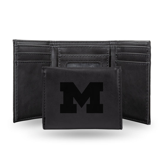 NCAA  Michigan Wolverines Black Laser Engraved Tri-Fold Wallet - Men's Accessory