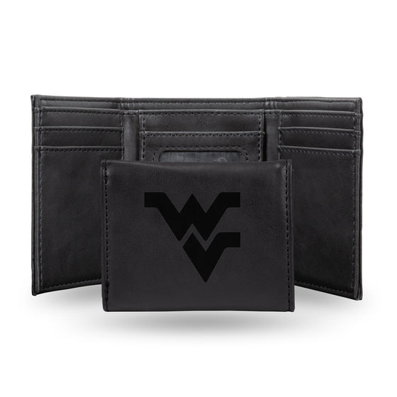 NCAA  West Virginia Mountaineers Black Laser Engraved Tri-Fold Wallet - Men's Accessory