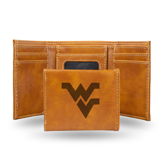 NCAA  West Virginia Mountaineers Brown Laser Engraved Tri-Fold Wallet - Men's Accessory