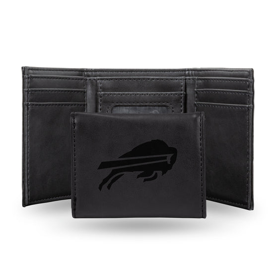 NFL Football Buffalo Bills Black Laser Engraved Tri-Fold Wallet - Men's Accessory