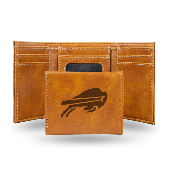 NFL Football Buffalo Bills Brown Laser Engraved Tri-Fold Wallet - Men's Accessory