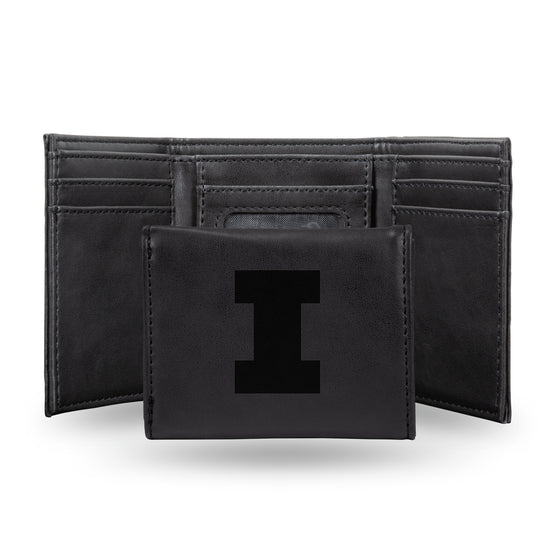 NCAA  Illinois Fighting Illini Black Laser Engraved Tri-Fold Wallet - Men's Accessory