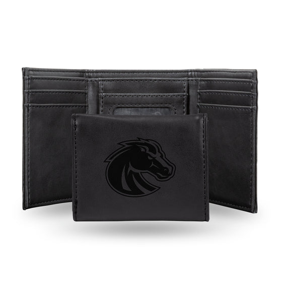 NCAA  Boise State Broncos Black Laser Engraved Tri-Fold Wallet - Men's Accessory