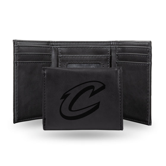 NBA Basketball Cleveland Cavaliers Black Laser Engraved Tri-Fold Wallet - Men's Accessory