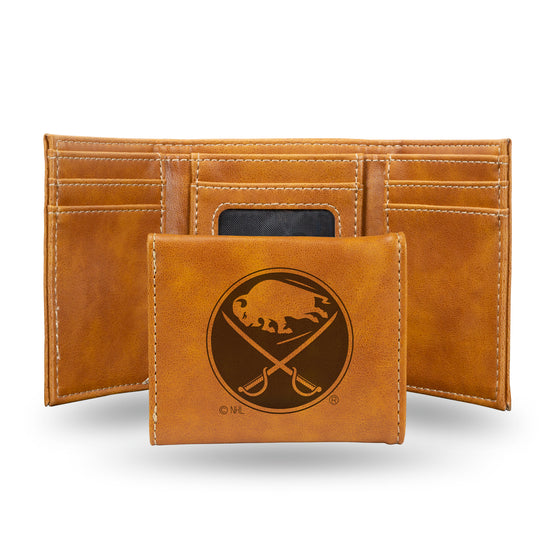 NHL Hockey Buffalo Sabres Brown Laser Engraved Tri-Fold Wallet - Men's Accessory