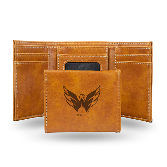 NHL Hockey Washington Capitals Brown Laser Engraved Tri-Fold Wallet - Men's Accessory