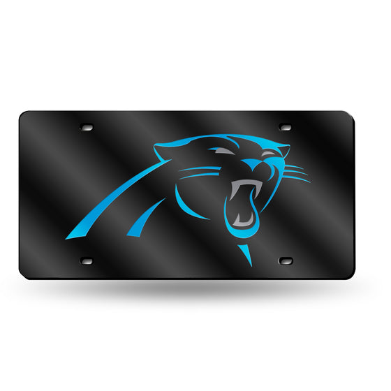 NFL Football Carolina Panthers Black 12" x 6" Laser Cut Tag For Car/Truck/SUV - Automobile Décor